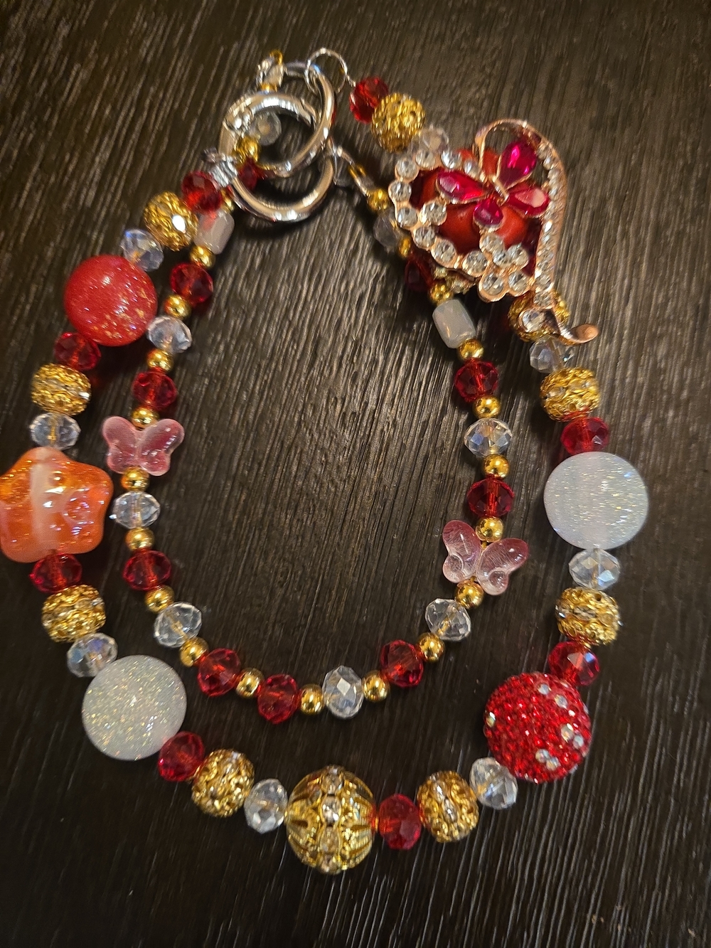 Glam Red Heart Bag Charm ✨ Rhinestone Purse Accessory Gold Beaded